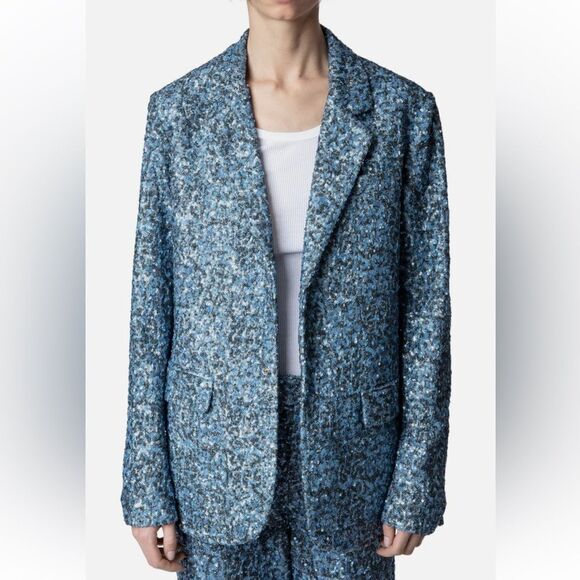 NEW Zadig & Voltaire Vanille Sequin Blazer Denim Blue Size 34 / XS - Picture 12 of 13